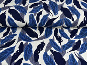 Viskosejersey mit Leinen Bl�tter, dunkelblau natur