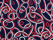 Viskosejersey Ketten Kreise, rot dunkelblau