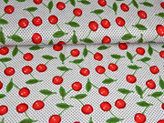 RESTST�CK 42 cm Viskosejersey Kirschen P�nktchen, rot wei�
