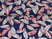 Viskosejersey Bl�tter, rot dunkelblau