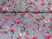 Viskose Streifen Blumenzweige, dunkelblau wei�