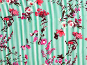 Viskose Streifen Blumenzweige, gr�n wei�