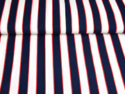 Viskose Stoff Blockstreifen, rot wei� dunkelblau