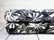 Viskosejersey gro�e Blumen, wei� schwarz