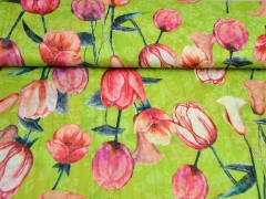 Blusenstoff gro�e Tulpen Callas Crinkle, kiwigr�n