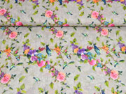 Blusenstoff V�gel Rosen Crinkle, bunt grau