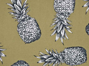 Blusenstoff gro�e Ananas Leinenlook, khaki