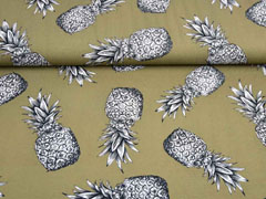 Blusenstoff gro�e Ananas Leinenlook, khaki