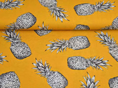 Blusenstoff gro�e Ananas Leinenlook, ocker