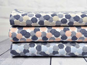 elastischer Blusenstoff gestreifte Kreise, beige dunkelblau wei�