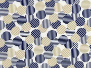 elastischer Blusenstoff gestreifte Kreise, beige dunkelblau wei�