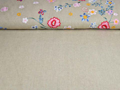 Leinen Viskose Blumen Stickerei Bord�re, bunt beige