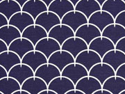Dekostoff Wellen Schuppenmuster, wei� dunkelblau