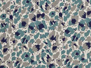 Dekostoff Leinenlook Farbflecken, gr�npetrol natur