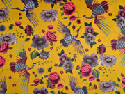 Dekosamt Velourstoff Blumen Kraniche, rot ocker