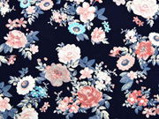 Jersey Blumen, apricot dunkelblau