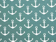 French Terry Sweat wei�er Anker, dunkelmint