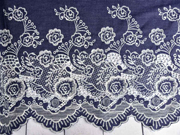 Jeansstoff gestickte Bogenkante Blumen, wei� dunkelblau