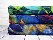 Jersey mit Struktur Batik Bl�tter, flieder dunkelblau