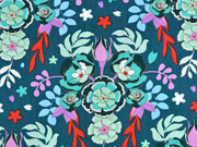 Baumwollstoff Blumen Knospen Bl�tter, hellmint petrol