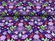 Baumwollstoff Blumen Knospen Bl�tter, flieder lila