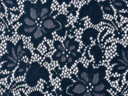 elastischer Spitzenstoff Blumen, marineblau