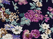 Viskosejersey Pfingstrosen Blumen, flieder mint dunkelblau