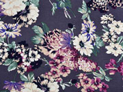 Viskosejersey Pfingstrosen Blumen, flieder mint dunkelgrau