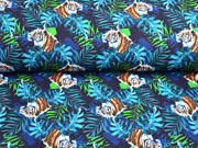 Softshell Stoff Jackenstoff Tiger Digitaldruck, blaugr�n
