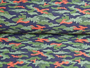 Softshell Stoff Jackenstoff Camouflagemuster, orange khaki