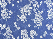 Stretchjeansstoff Blumen, wei� jeansblau