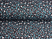 Alpenfleece Sweatstoff Leopardenmuster, schwarz petrol