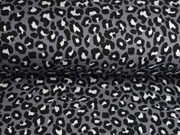Alpenfleece Sweatstoff Leopardenmuster, schwarz dunkelgrau