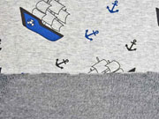 Alpenfleece Sweatstoff Segelboote Anker, hellgrau meliert