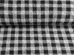 Jacquardjersey Karomuster angeraut, schwarz grau