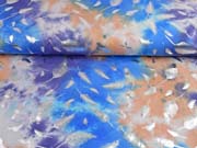 Jersey Batiklook silberne Glitzerfedern, blau orange lila