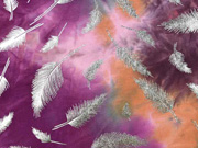 Jersey Batiklook silberne Glitzerfedern, orange bordeaux