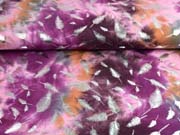 Jersey Batiklook silberne Glitzerfedern, orange bordeaux