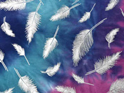 Jersey Batiklook silberne Glitzerfedern, dunkelflieder blau mint