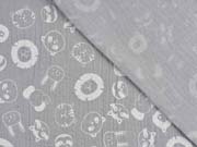 Musselin Double Gauze Tiergesichter, wei� hellgrau