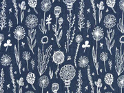 Musselin Double Gauze Blumen, wei� nachtblau