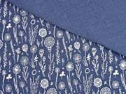 Musselin Double Gauze Blumen, wei� nachtblau