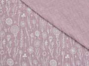 Musselin Double Gauze Blumen, wei� helles altrosa