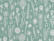 Musselin Double Gauze Blumen, wei� altmint