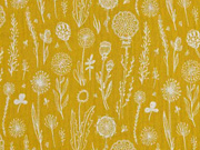 Musselin Double Gauze Blumen, wei� currygelb