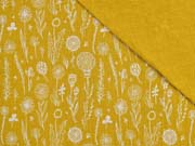 Musselin Double Gauze Blumen, wei� currygelb