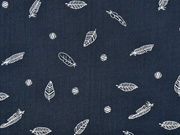 Musselin dreifach  Triple Gauze Federn, wei� dunkelblau