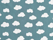 Baumwollstoff Wolken, wei� mattes jadegr�n