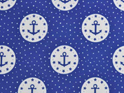 Softshell Stoff wei�e Anker im Kreis, mittelblau