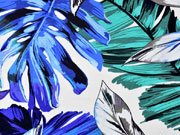 Jersey gro�e tropische Bl�tter, blau auf wei�